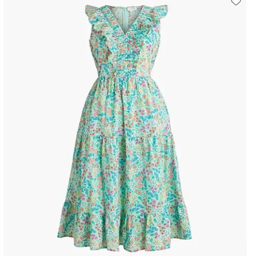 NWT J Crew Printed V-Neck Smocked Midi Dress